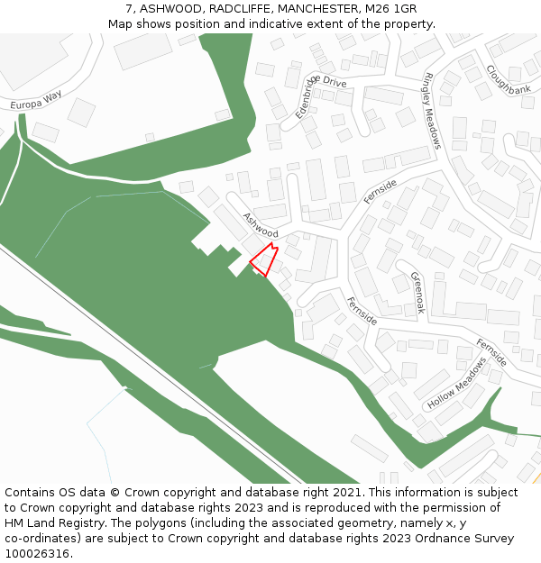 7, ASHWOOD, RADCLIFFE, MANCHESTER, M26 1GR: Location map and indicative extent of plot