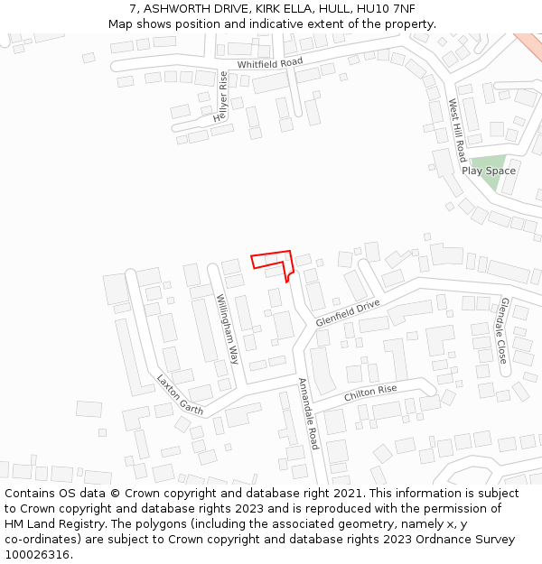 7, ASHWORTH DRIVE, KIRK ELLA, HULL, HU10 7NF: Location map and indicative extent of plot