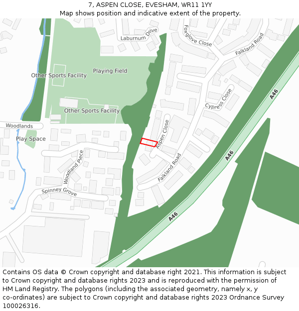 7, ASPEN CLOSE, EVESHAM, WR11 1YY: Location map and indicative extent of plot