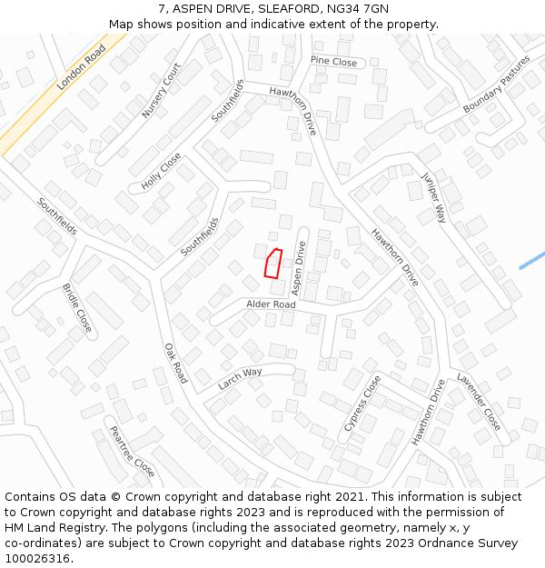 7, ASPEN DRIVE, SLEAFORD, NG34 7GN: Location map and indicative extent of plot