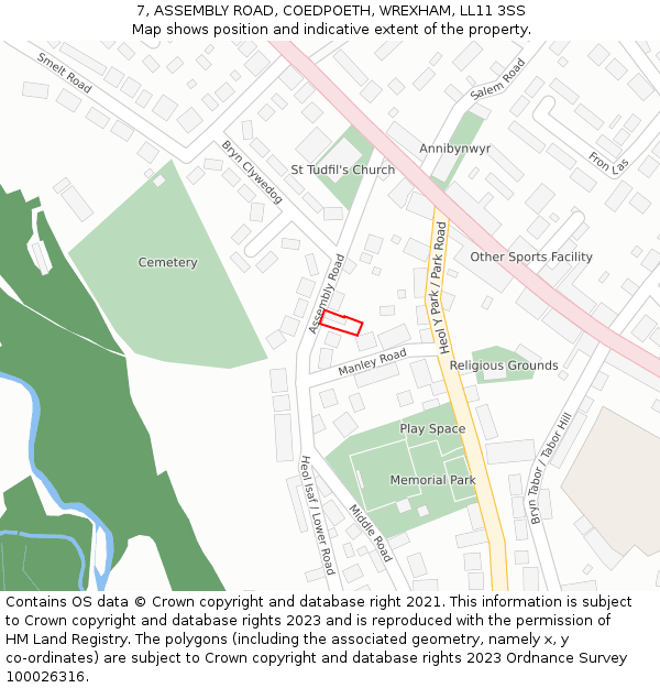 7, ASSEMBLY ROAD, COEDPOETH, WREXHAM, LL11 3SS: Location map and indicative extent of plot