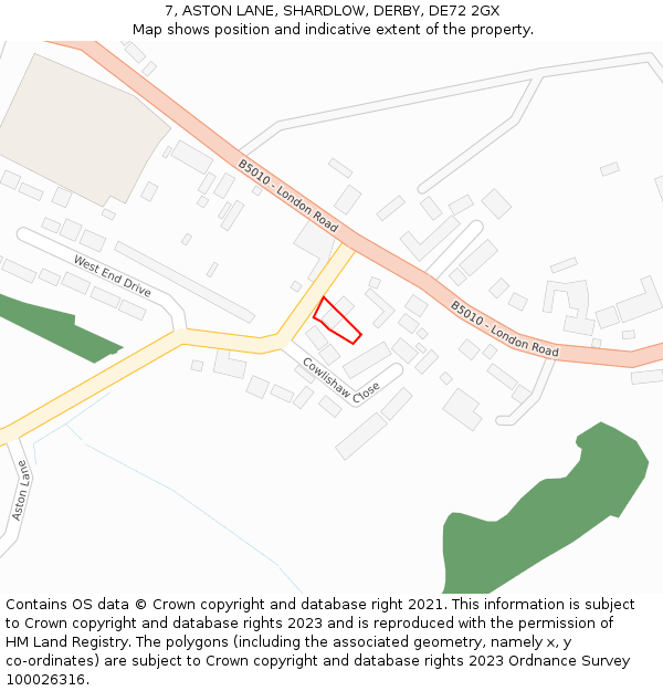 7, ASTON LANE, SHARDLOW, DERBY, DE72 2GX: Location map and indicative extent of plot