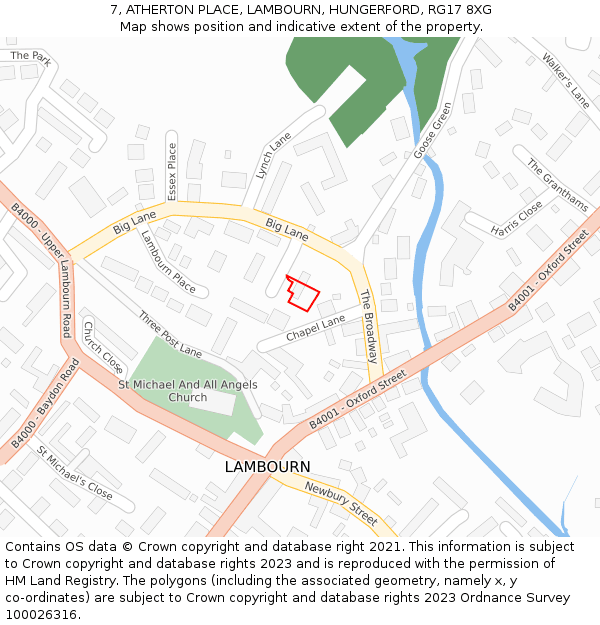 7, ATHERTON PLACE, LAMBOURN, HUNGERFORD, RG17 8XG: Location map and indicative extent of plot