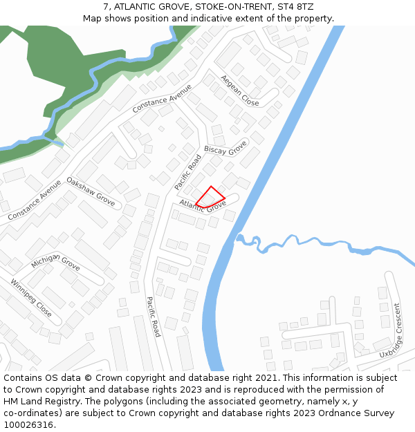 7, ATLANTIC GROVE, STOKE-ON-TRENT, ST4 8TZ: Location map and indicative extent of plot