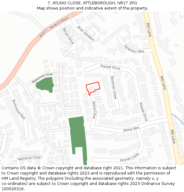 7, ATLING CLOSE, ATTLEBOROUGH, NR17 2PG: Location map and indicative extent of plot