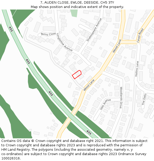 7, AUDEN CLOSE, EWLOE, DEESIDE, CH5 3TY: Location map and indicative extent of plot