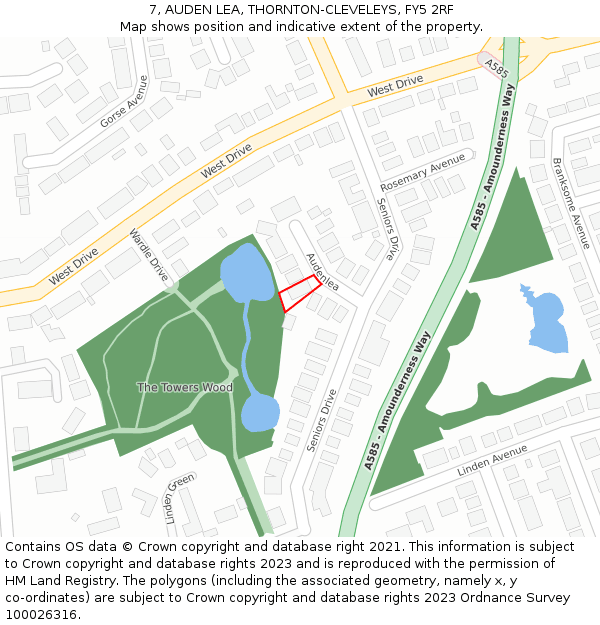 7, AUDEN LEA, THORNTON-CLEVELEYS, FY5 2RF: Location map and indicative extent of plot