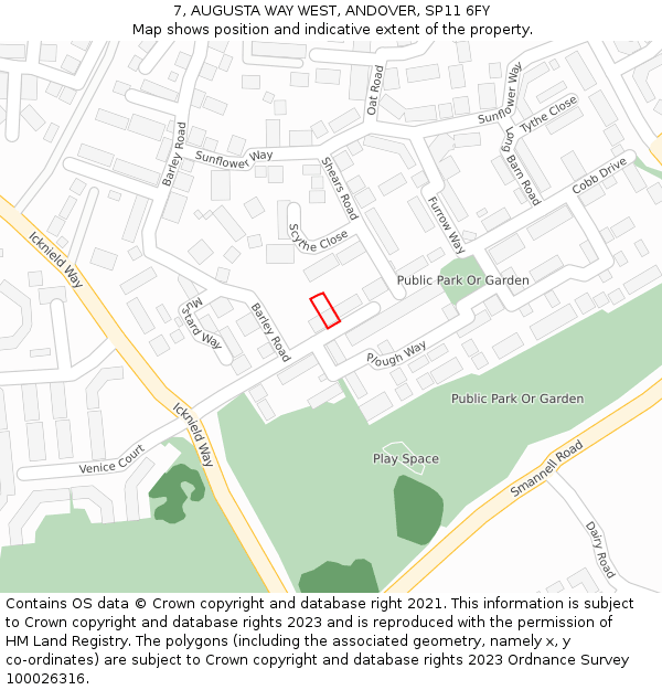 7, AUGUSTA WAY WEST, ANDOVER, SP11 6FY: Location map and indicative extent of plot