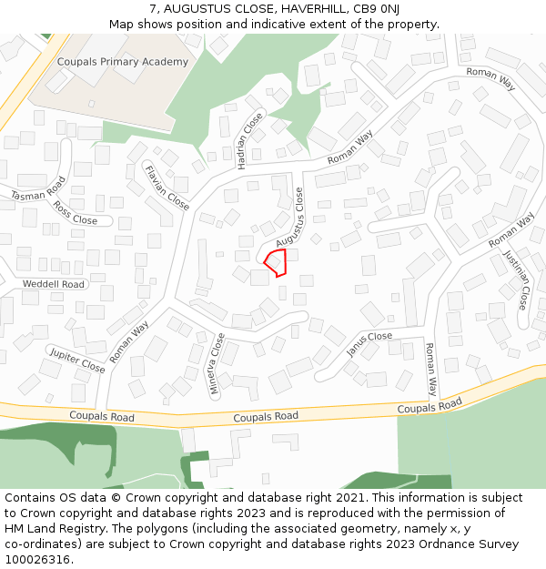 7, AUGUSTUS CLOSE, HAVERHILL, CB9 0NJ: Location map and indicative extent of plot