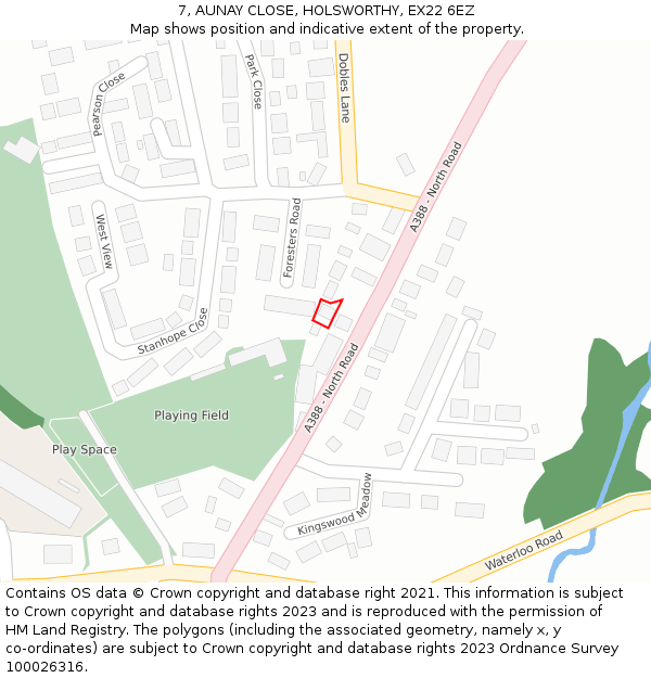 7, AUNAY CLOSE, HOLSWORTHY, EX22 6EZ: Location map and indicative extent of plot