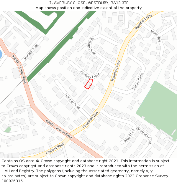 7, AVEBURY CLOSE, WESTBURY, BA13 3TE: Location map and indicative extent of plot