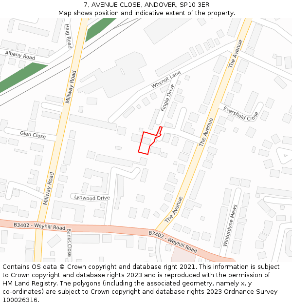 7, AVENUE CLOSE, ANDOVER, SP10 3ER: Location map and indicative extent of plot