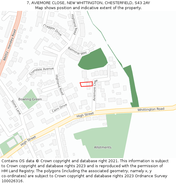 7, AVIEMORE CLOSE, NEW WHITTINGTON, CHESTERFIELD, S43 2AY: Location map and indicative extent of plot