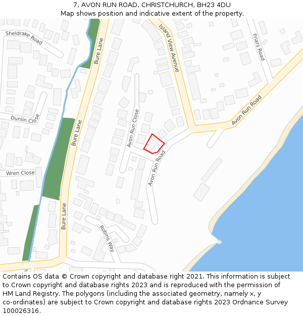 7, AVON RUN ROAD, CHRISTCHURCH, BH23 4DU: Location map and indicative extent of plot