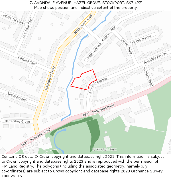 7, AVONDALE AVENUE, HAZEL GROVE, STOCKPORT, SK7 4PZ: Location map and indicative extent of plot