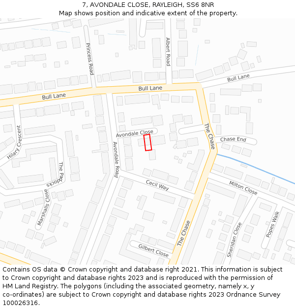 7, AVONDALE CLOSE, RAYLEIGH, SS6 8NR: Location map and indicative extent of plot