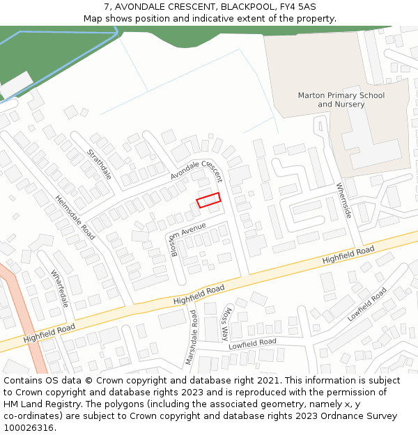 7, AVONDALE CRESCENT, BLACKPOOL, FY4 5AS: Location map and indicative extent of plot