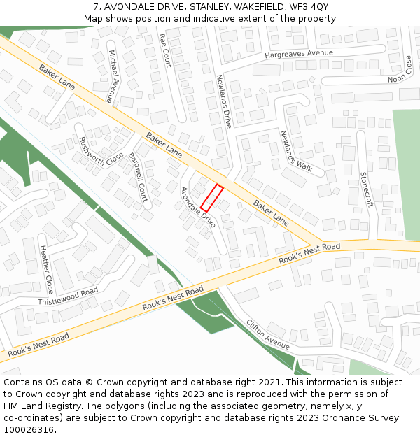 7, AVONDALE DRIVE, STANLEY, WAKEFIELD, WF3 4QY: Location map and indicative extent of plot