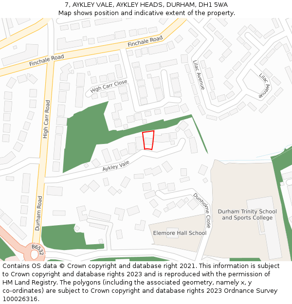 7, AYKLEY VALE, AYKLEY HEADS, DURHAM, DH1 5WA: Location map and indicative extent of plot