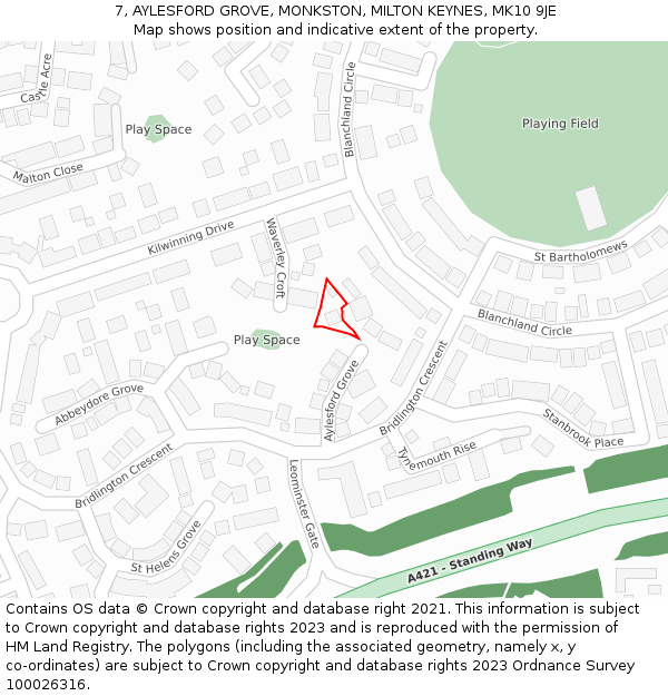 7, AYLESFORD GROVE, MONKSTON, MILTON KEYNES, MK10 9JE: Location map and indicative extent of plot