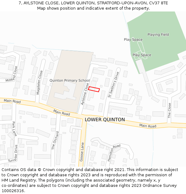 7, AYLSTONE CLOSE, LOWER QUINTON, STRATFORD-UPON-AVON, CV37 8TE: Location map and indicative extent of plot