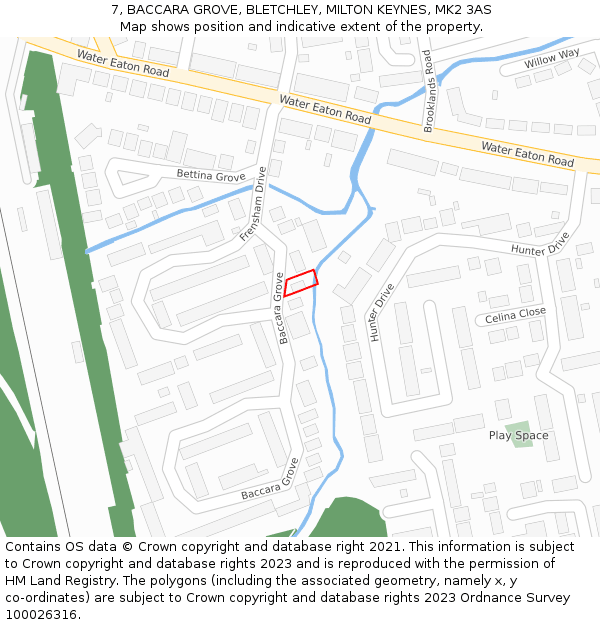 7, BACCARA GROVE, BLETCHLEY, MILTON KEYNES, MK2 3AS: Location map and indicative extent of plot