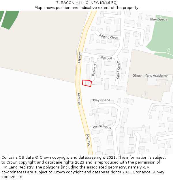 7, BACON HILL, OLNEY, MK46 5QJ: Location map and indicative extent of plot