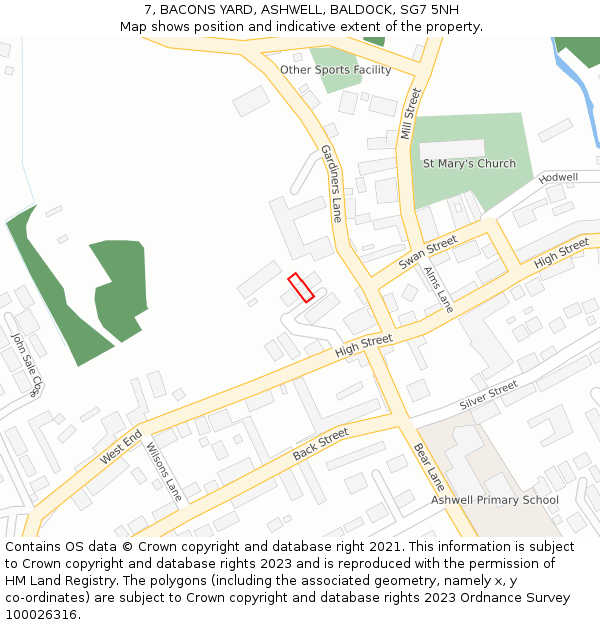 7, BACONS YARD, ASHWELL, BALDOCK, SG7 5NH: Location map and indicative extent of plot