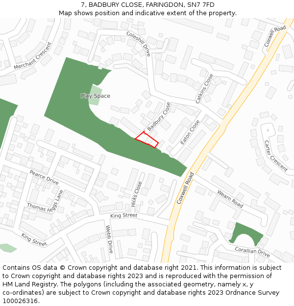 7, BADBURY CLOSE, FARINGDON, SN7 7FD: Location map and indicative extent of plot