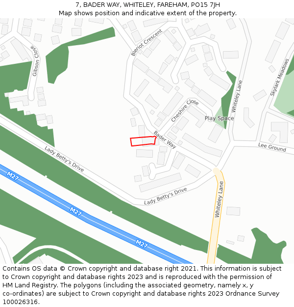7, BADER WAY, WHITELEY, FAREHAM, PO15 7JH: Location map and indicative extent of plot