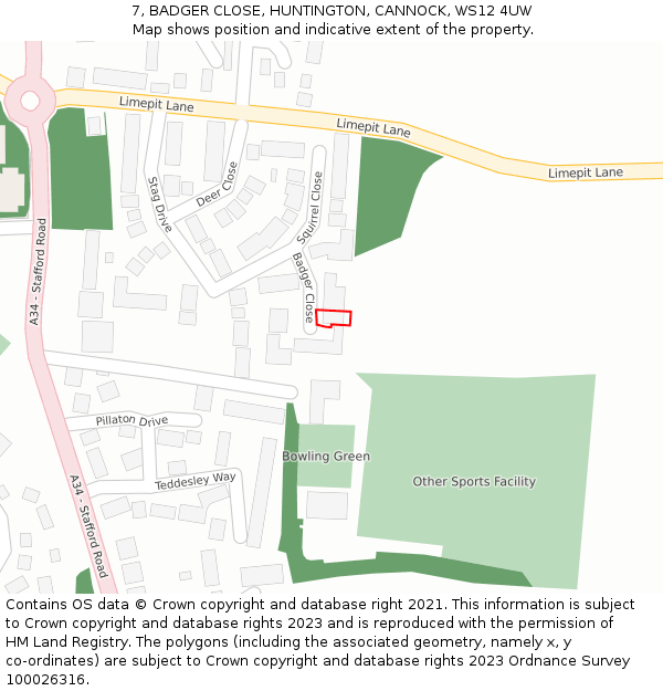 7, BADGER CLOSE, HUNTINGTON, CANNOCK, WS12 4UW: Location map and indicative extent of plot
