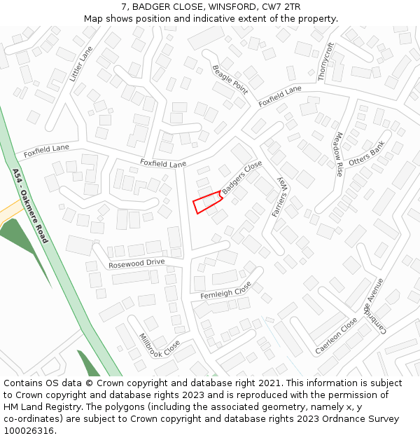 7, BADGER CLOSE, WINSFORD, CW7 2TR: Location map and indicative extent of plot