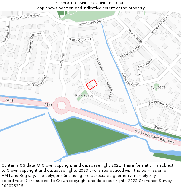 7, BADGER LANE, BOURNE, PE10 0FT: Location map and indicative extent of plot