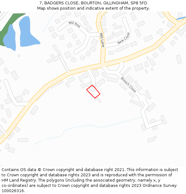 7, BADGERS CLOSE, BOURTON, GILLINGHAM, SP8 5FD: Location map and indicative extent of plot