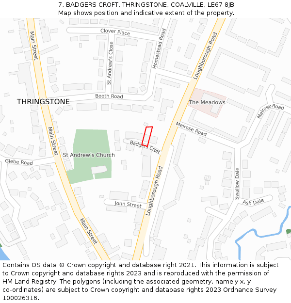 7, BADGERS CROFT, THRINGSTONE, COALVILLE, LE67 8JB: Location map and indicative extent of plot
