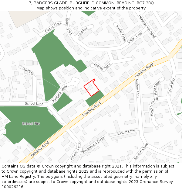 7, BADGERS GLADE, BURGHFIELD COMMON, READING, RG7 3RQ: Location map and indicative extent of plot