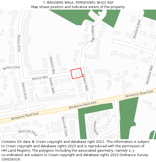 7, BADGERS WALK, FERNDOWN, BH22 9QF: Location map and indicative extent of plot