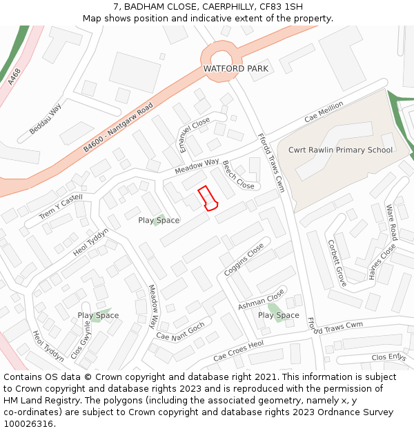 7, BADHAM CLOSE, CAERPHILLY, CF83 1SH: Location map and indicative extent of plot