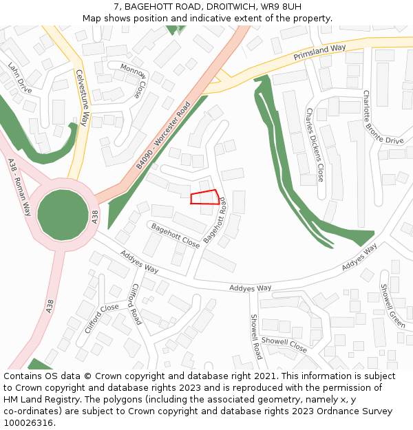 7, BAGEHOTT ROAD, DROITWICH, WR9 8UH: Location map and indicative extent of plot