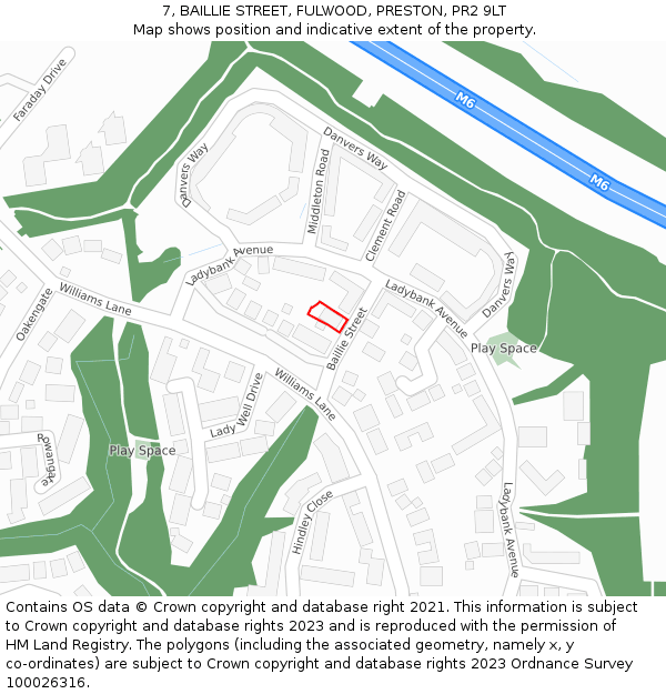 7, BAILLIE STREET, FULWOOD, PRESTON, PR2 9LT: Location map and indicative extent of plot