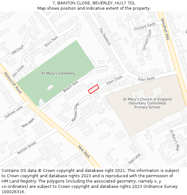 7, BAINTON CLOSE, BEVERLEY, HU17 7DL: Location map and indicative extent of plot