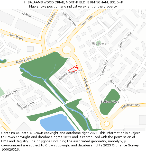 7, BALAAMS WOOD DRIVE, NORTHFIELD, BIRMINGHAM, B31 5HF: Location map and indicative extent of plot