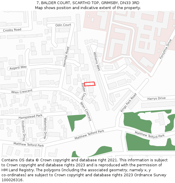 7, BALDER COURT, SCARTHO TOP, GRIMSBY, DN33 3RD: Location map and indicative extent of plot