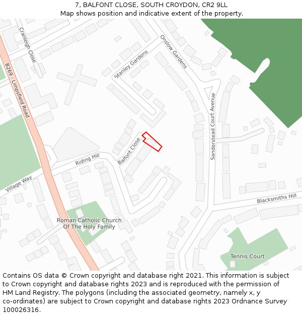 7, BALFONT CLOSE, SOUTH CROYDON, CR2 9LL: Location map and indicative extent of plot