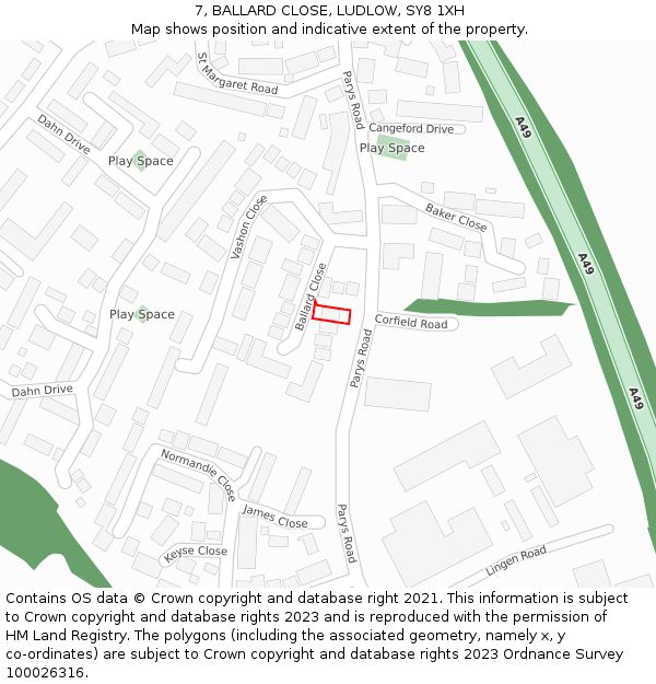 7, BALLARD CLOSE, LUDLOW, SY8 1XH: Location map and indicative extent of plot