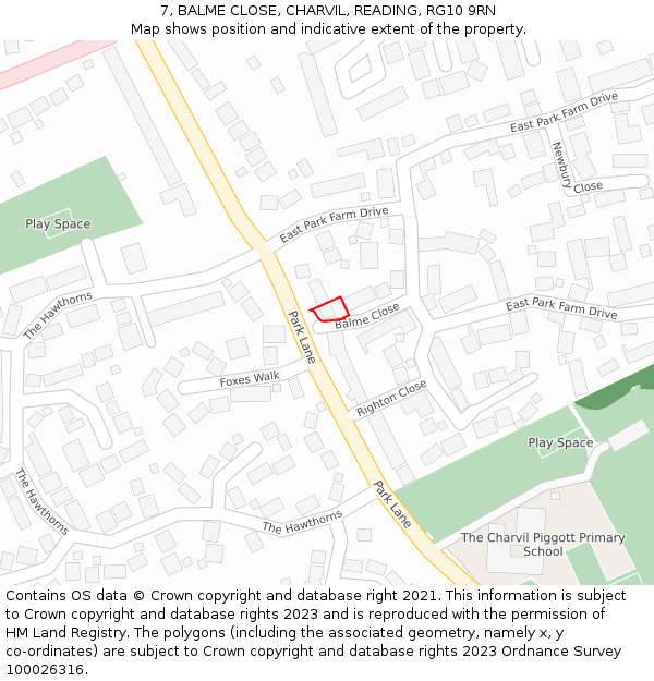 7, BALME CLOSE, CHARVIL, READING, RG10 9RN: Location map and indicative extent of plot
