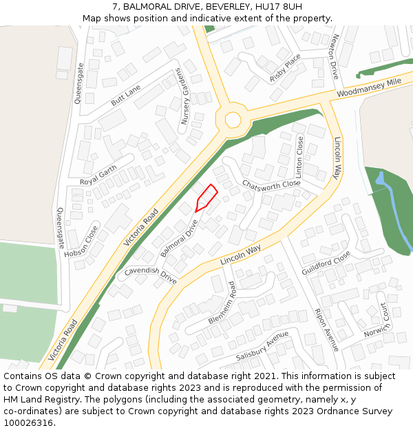 7, BALMORAL DRIVE, BEVERLEY, HU17 8UH: Location map and indicative extent of plot