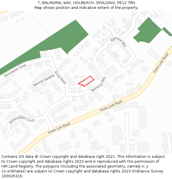 7, BALMORAL WAY, HOLBEACH, SPALDING, PE12 7RN: Location map and indicative extent of plot