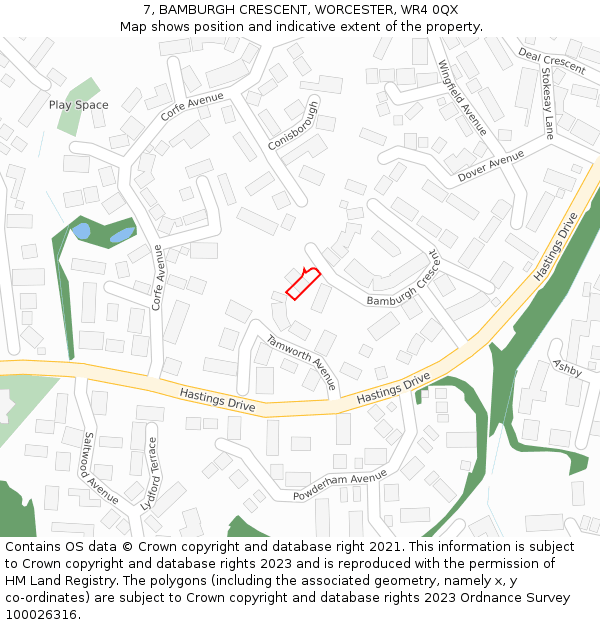 7, BAMBURGH CRESCENT, WORCESTER, WR4 0QX: Location map and indicative extent of plot