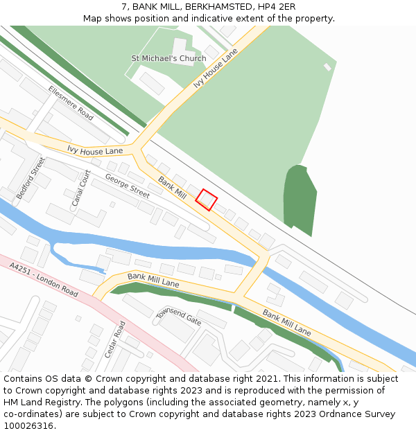 7, BANK MILL, BERKHAMSTED, HP4 2ER: Location map and indicative extent of plot